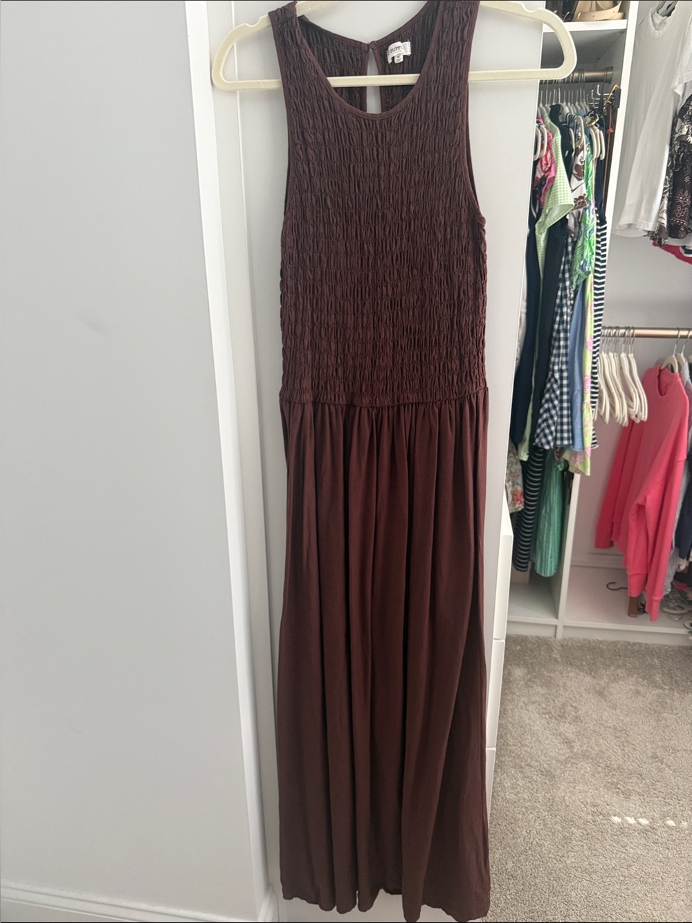 Z Supply Smocked Bodice Maxi Dress in Deep Brown